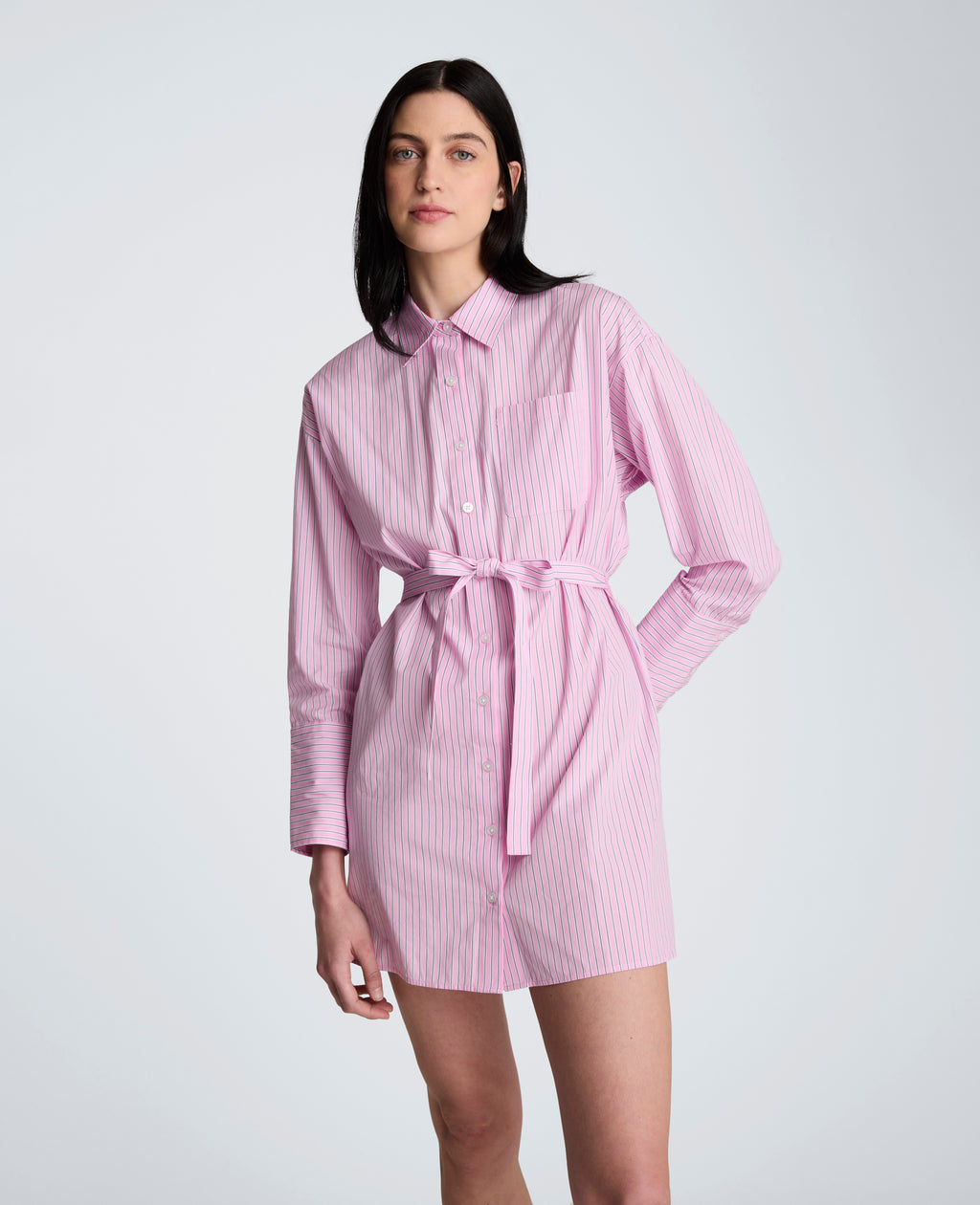 Kenneth Cole - Striped Poplin Drop Shoulder Short Shirt Dress WOMENS DRESS for Women 