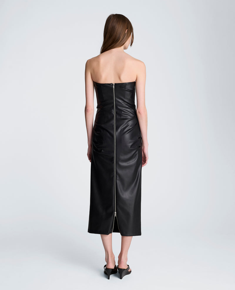 midi leather dress women Women's Something to Behold Black Faux Leather Short Sleeve Belted Midi Dress | Size: S