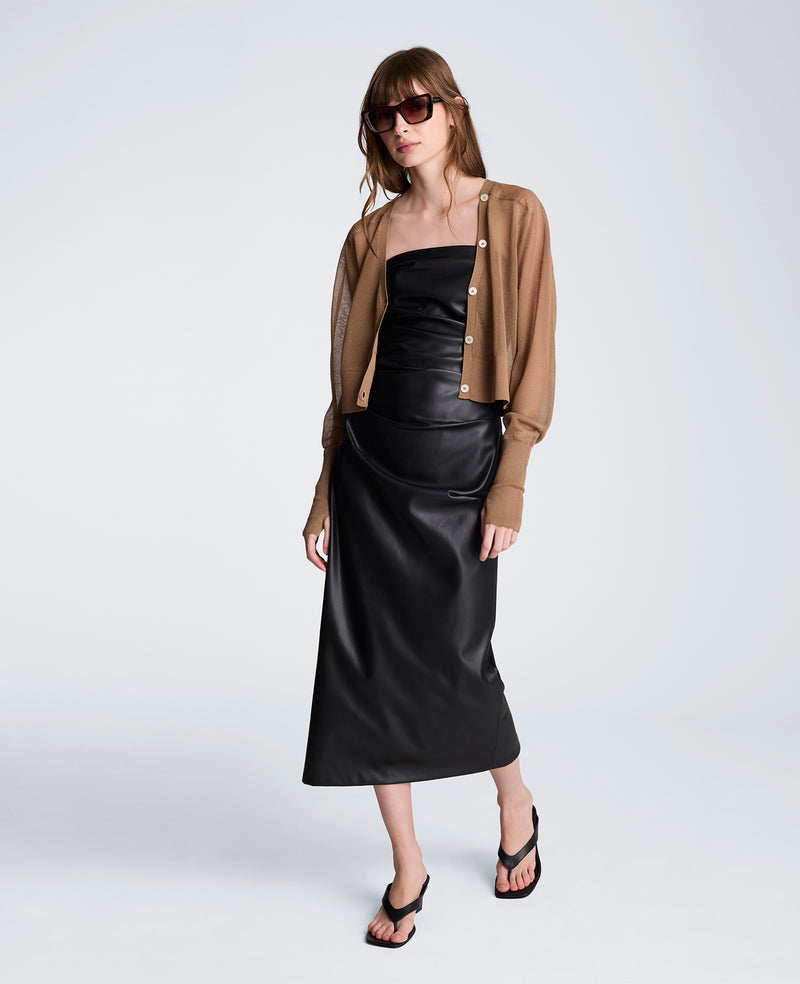 black leather strapless midi dress faux leather sweetheart strapless midi dress Black / Small
