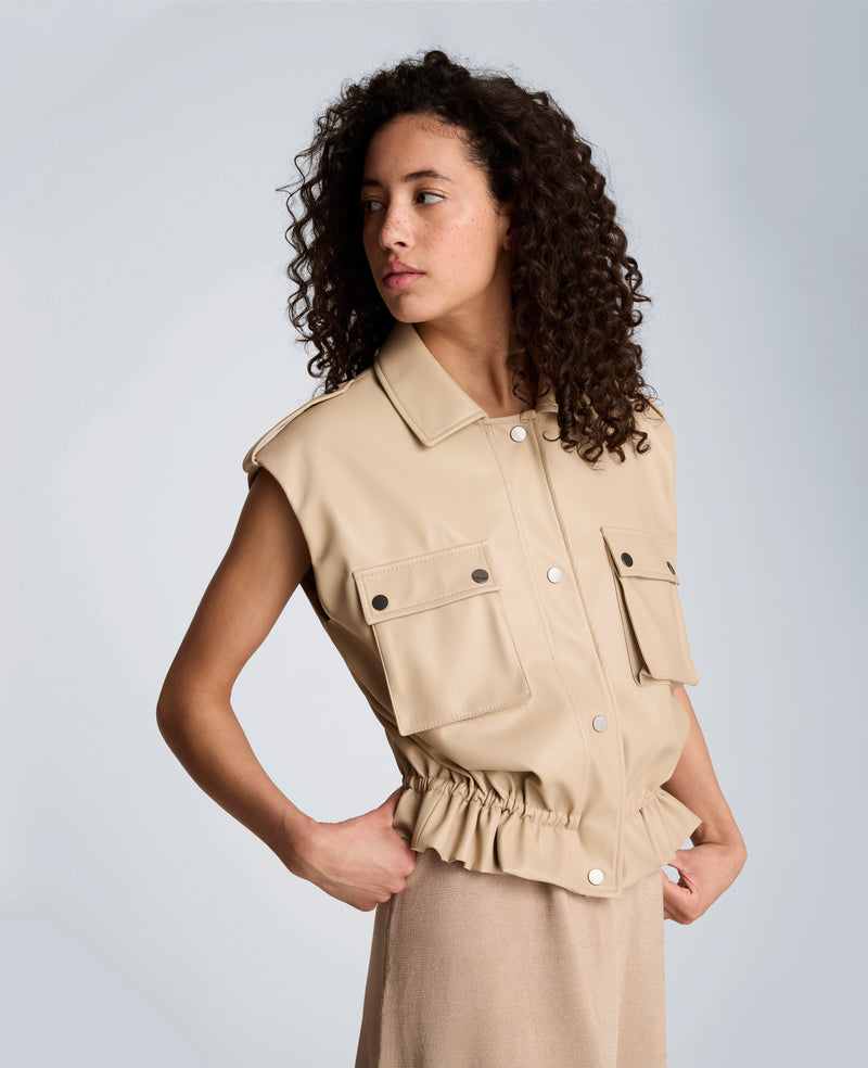 Kenneth Cole - Faux Leather Snap Front Jacket with Drawcord Waist WOMENS JACKET for Women
