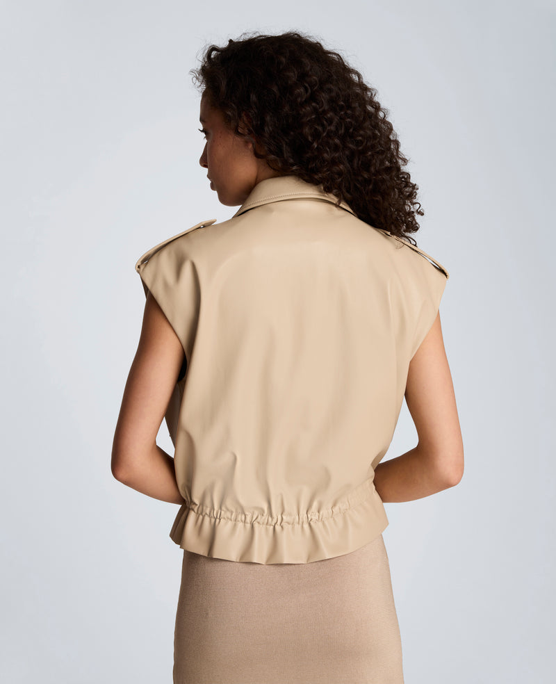 Kenneth Cole - Faux Leather Snap Front Jacket with Drawcord Waist WOMENS JACKET for Women