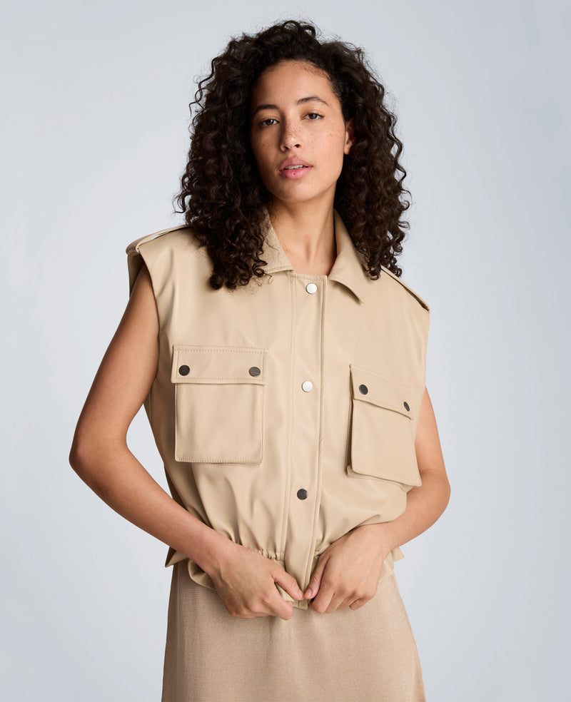 Kenneth Cole - Faux Leather Snap Front Jacket with Drawcord Waist WOMENS JACKET for Women