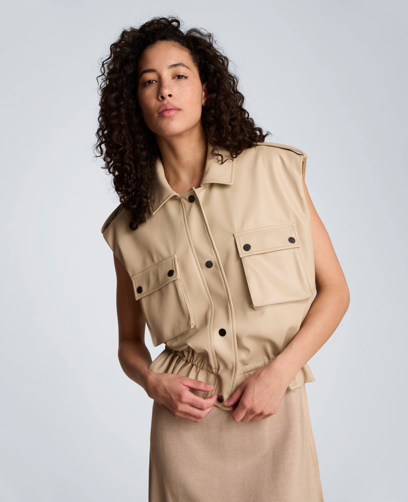 Kenneth Cole - Faux Leather Snap Front Jacket with Drawcord Waist WOMENS JACKET for Women