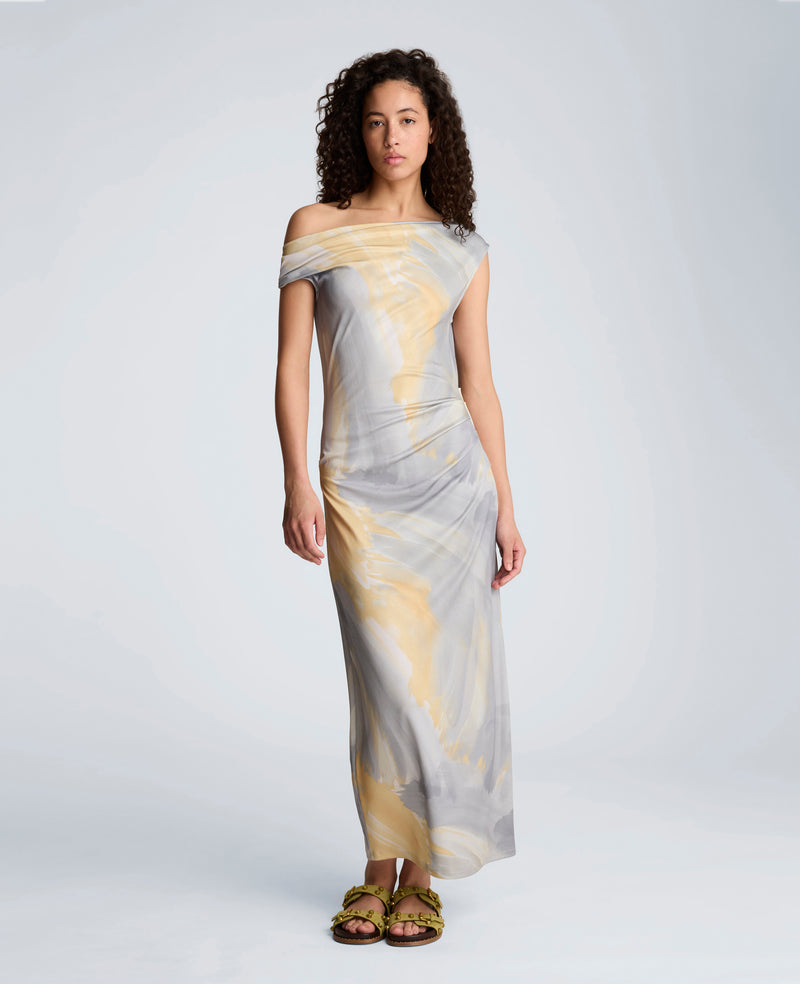 Kenneth Cole - Ruched Waist Midi Off-The-Shoulder Dress WOMENS DRESS for Women
