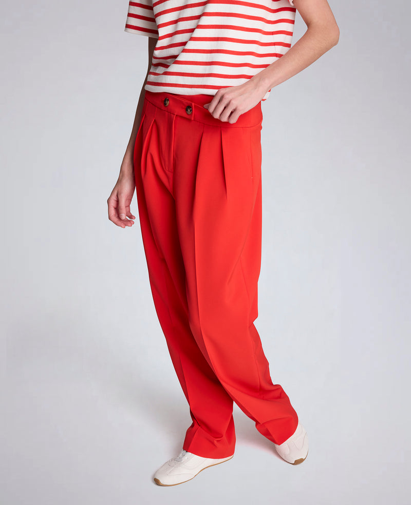 Kenneth Cole - Luxe Twill Fly Front Pleat Crisscross Wide Leg Pant WOMENS PANTS for Women