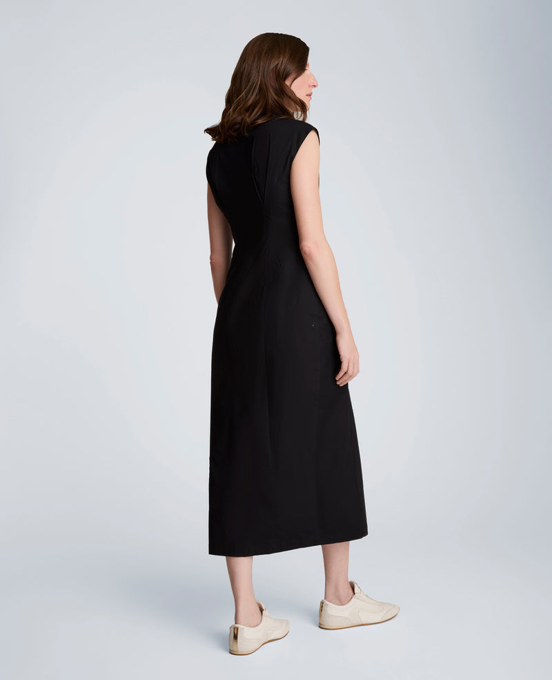 Kenneth Cole | Bodice Pleat Midi Shirt Dress in BLACK, Size: 2 Kenneth Cole | Bodice Pleat Midi Shirt Dress in BLACK, Size: 2