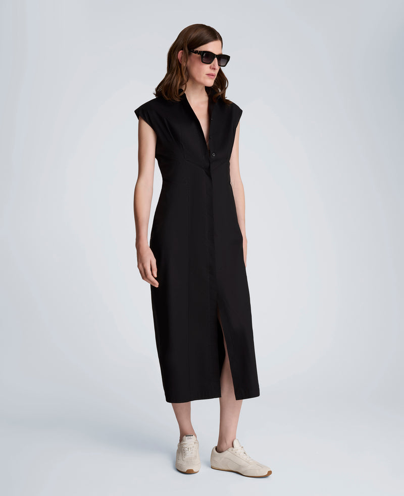 Kenneth Cole | Bodice Pleat Midi Shirt Dress in BLACK, Size: 2 Kenneth Cole | Bodice Pleat Midi Shirt Dress in BLACK, Size: 2