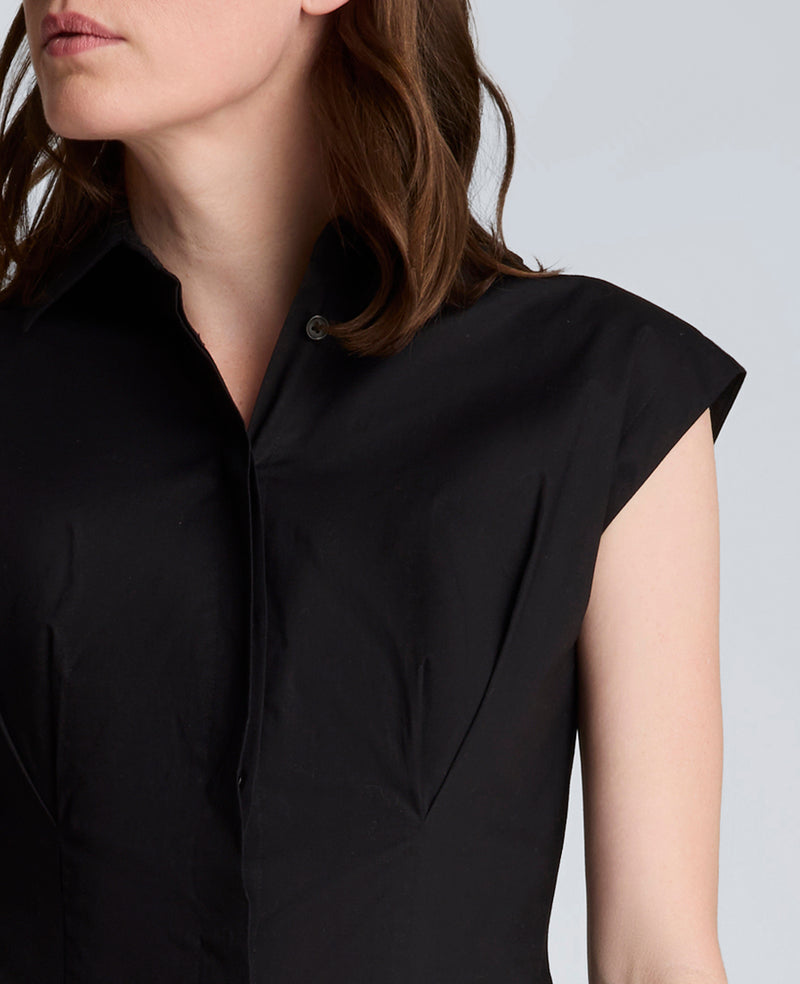 Kenneth Cole | Bodice Pleat Midi Shirt Dress in BLACK, Size: 2 Kenneth Cole | Bodice Pleat Midi Shirt Dress in BLACK, Size: 2