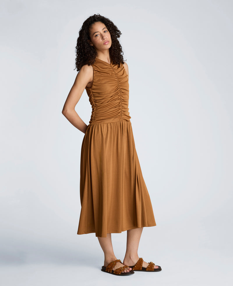 Kenneth Cole - Drawstring Ruched A-Line Midi Milano Jersey Dress WOMENS DRESS for Women