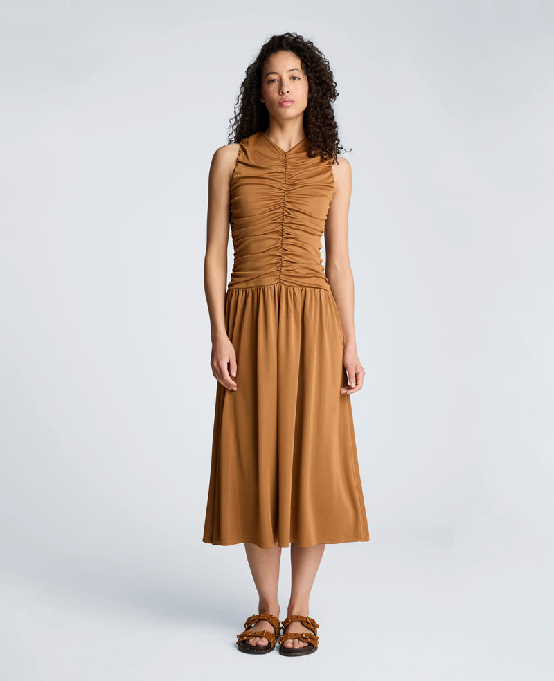 Kenneth Cole Women's Ruched A-Line Midi Dress - SOFT COCOA - Size L Kenneth Cole Women's Ruched A-Line Midi Dress - SOFT COCOA - Size L