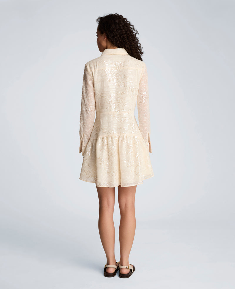Kenneth Cole - Curved Yoke Sequin Mini Long Sleeve Shirt Dress WOMENS DRESS for Women