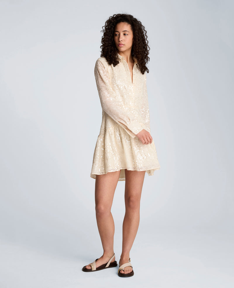 Kenneth Cole - Curved Yoke Sequin Mini Long Sleeve Shirt Dress WOMENS DRESS for Women