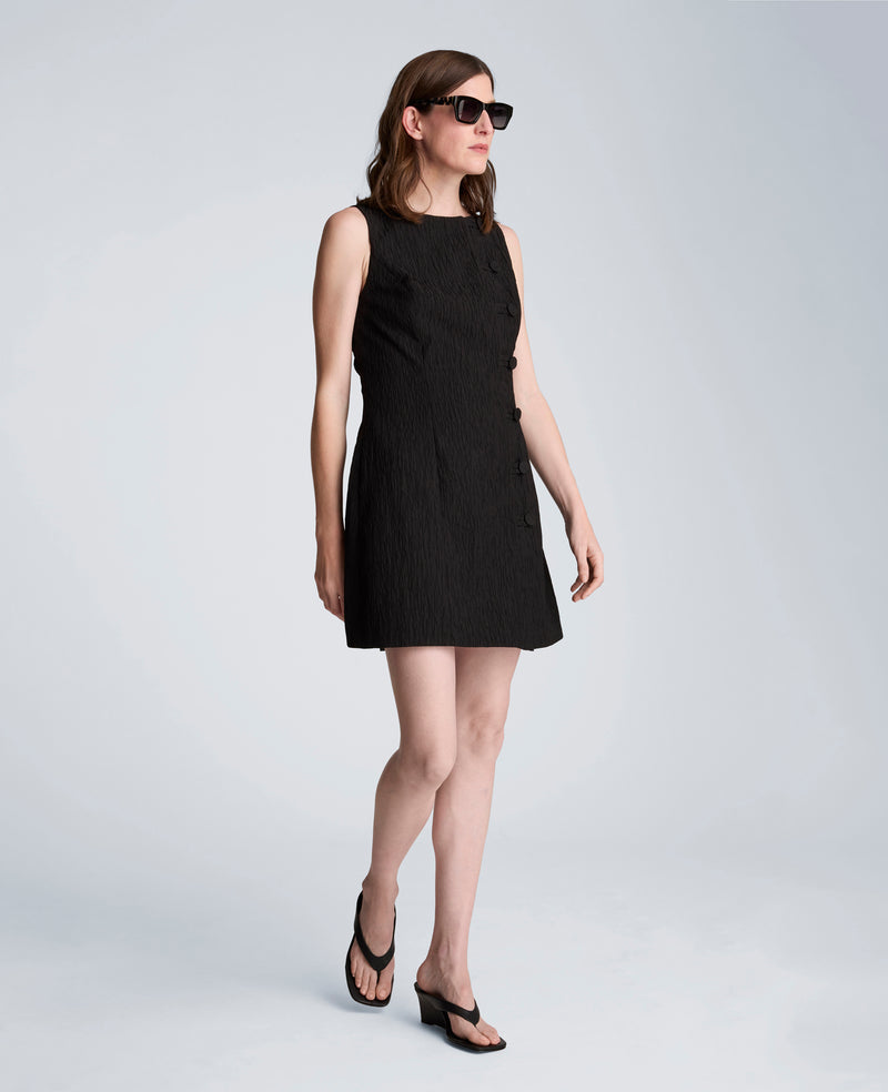 Kenneth Cole - Button Front Boat Neck Sheath Short Cotton Cloque Dress WOMENS DRESS for Women