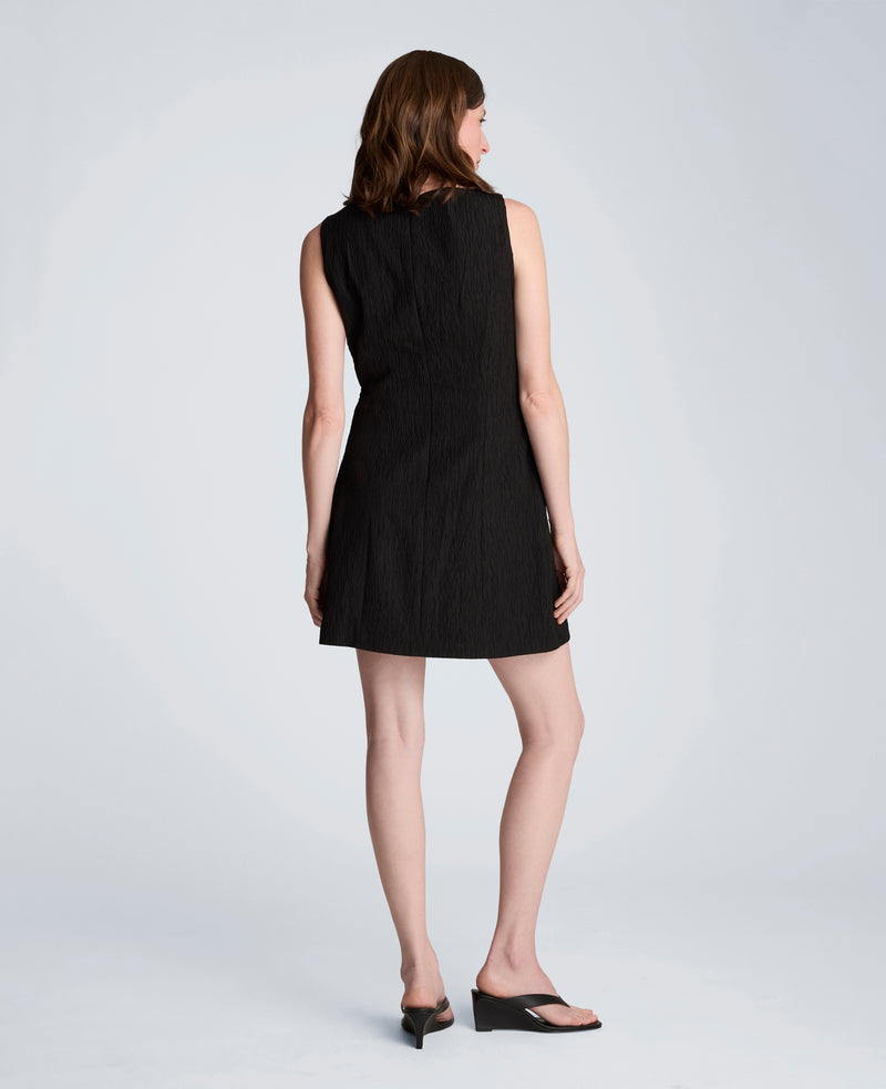 Kenneth Cole - Button Front Boat Neck Sheath Short Cotton Cloque Dress WOMENS DRESS for Women