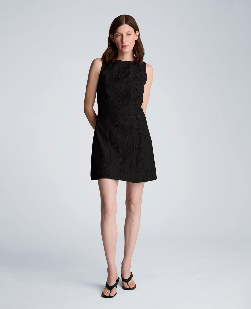 Kenneth Cole - Button Front Boat Neck Sheath Short Cotton Cloque Dress WOMENS DRESS for Women 