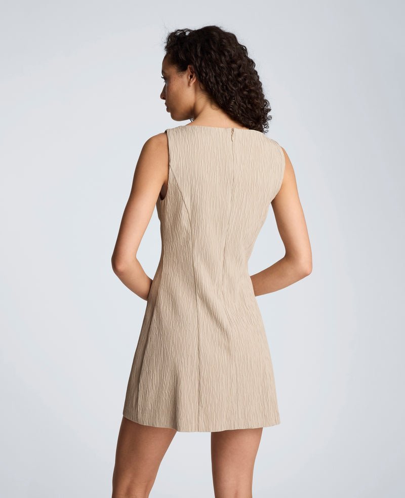 Kenneth Cole - Button Front Boat Neck Sheath Short Cotton Cloque Dress WOMENS DRESS for Women