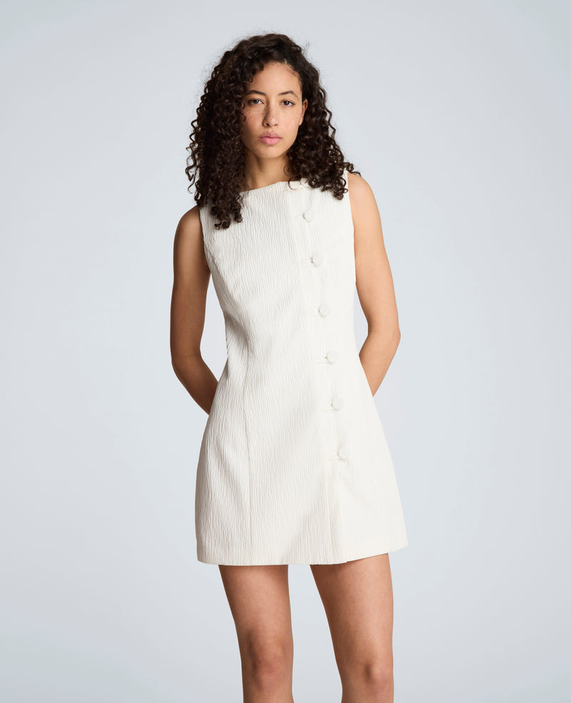 Kenneth Cole Women's Boat Neck Button Front Sheath Short Dress - Natural White