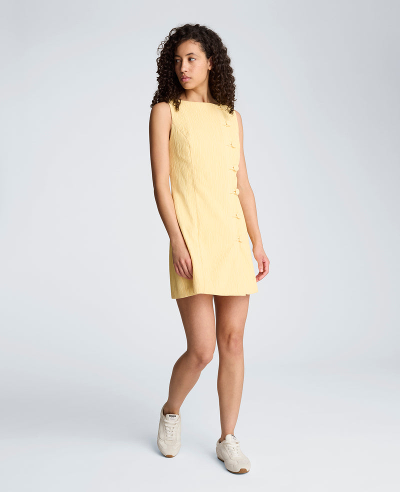 Kenneth Cole - Button Front Boat Neck Sheath Short Cotton Cloque Dress WOMENS DRESS for Women