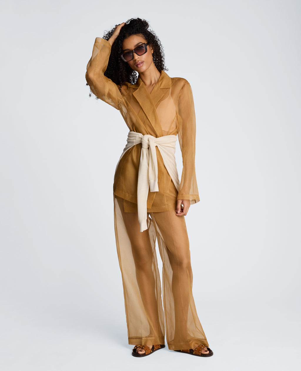 One Button Jacket with Notch Collar Organza