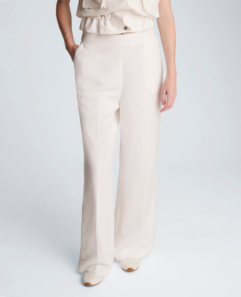 women's wide leg dress slacks Blush pink pants for women high waist and comfortable stretchy crepe tall girl friendly fit designed to flatter longer legs Kenneth Cole Women's Pull On