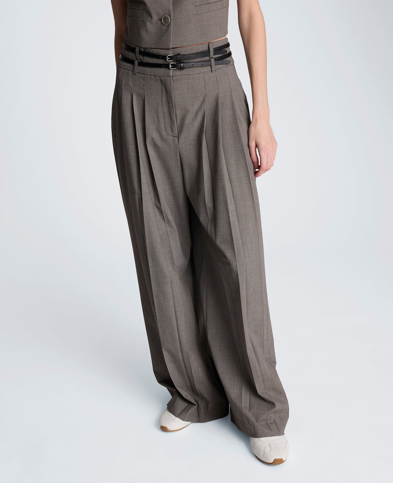 Kenneth Cole - Fly Front High Rise  Wide Leg Double Belted Pant WOMENS PANTS for Women