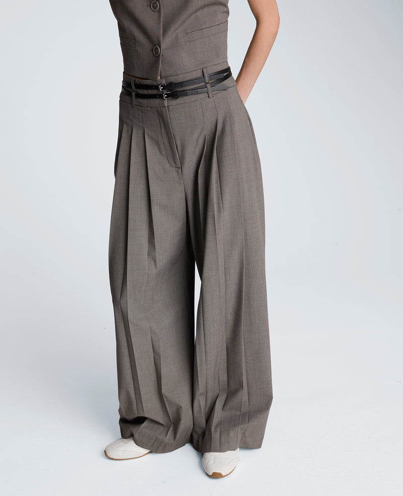 Kenneth Cole - Fly Front High Rise  Wide Leg Double Belted Pant WOMENS PANTS for Women