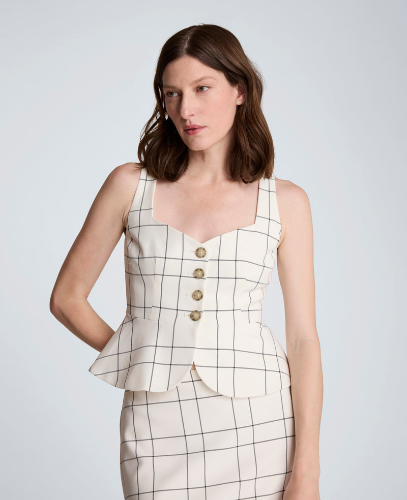 Kenneth Cole - Plaid Curved Four Button Peplum Vest WOMENS JACKET for Women