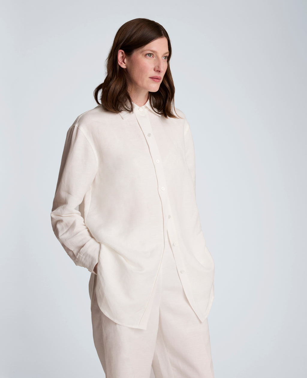 Kenneth Cole - Refined Linen Drop Shoulder Button Front Boyfriend Shirt WOMENS SHIRTS for Women 