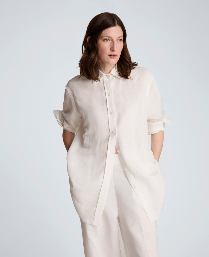 Kenneth Cole - Refined Linen Drop Shoulder Button Front Boyfriend Shirt WOMENS SHIRTS for Women