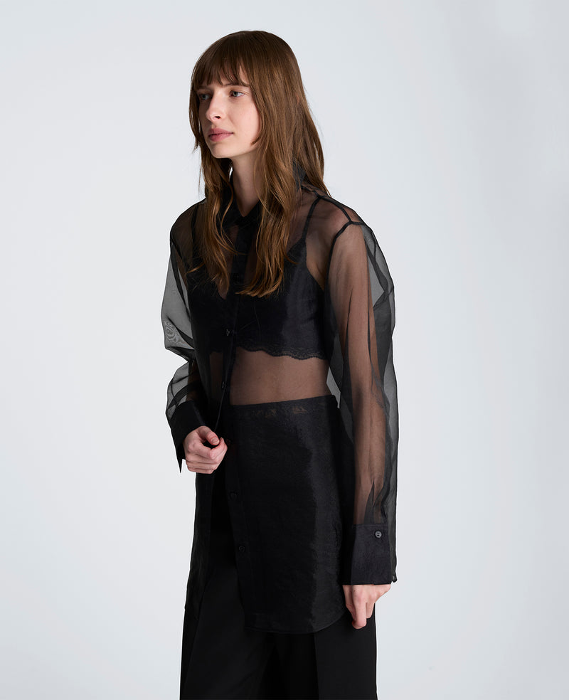 Kenneth Cole - Oversized Button Front Sheer Organza Shirt with Long Sleeves WOMENS SHIRTS for Women