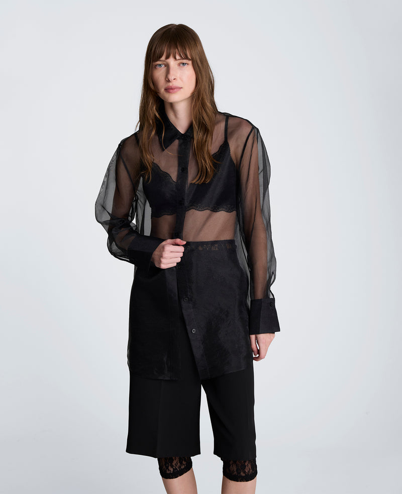 Kenneth Cole - Oversized Button Front Sheer Organza Shirt with Long Sleeves WOMENS SHIRTS for Women