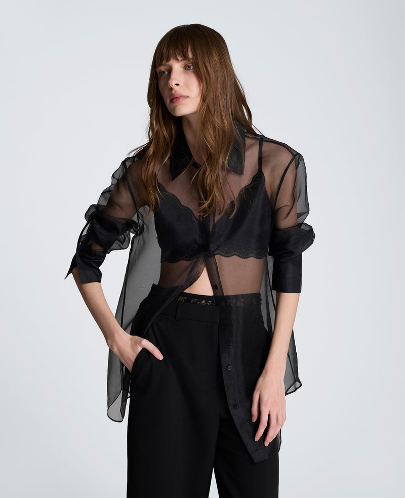 Kenneth Cole - Oversized Button Front Sheer Organza Shirt with Long Sleeves WOMENS SHIRTS for Women