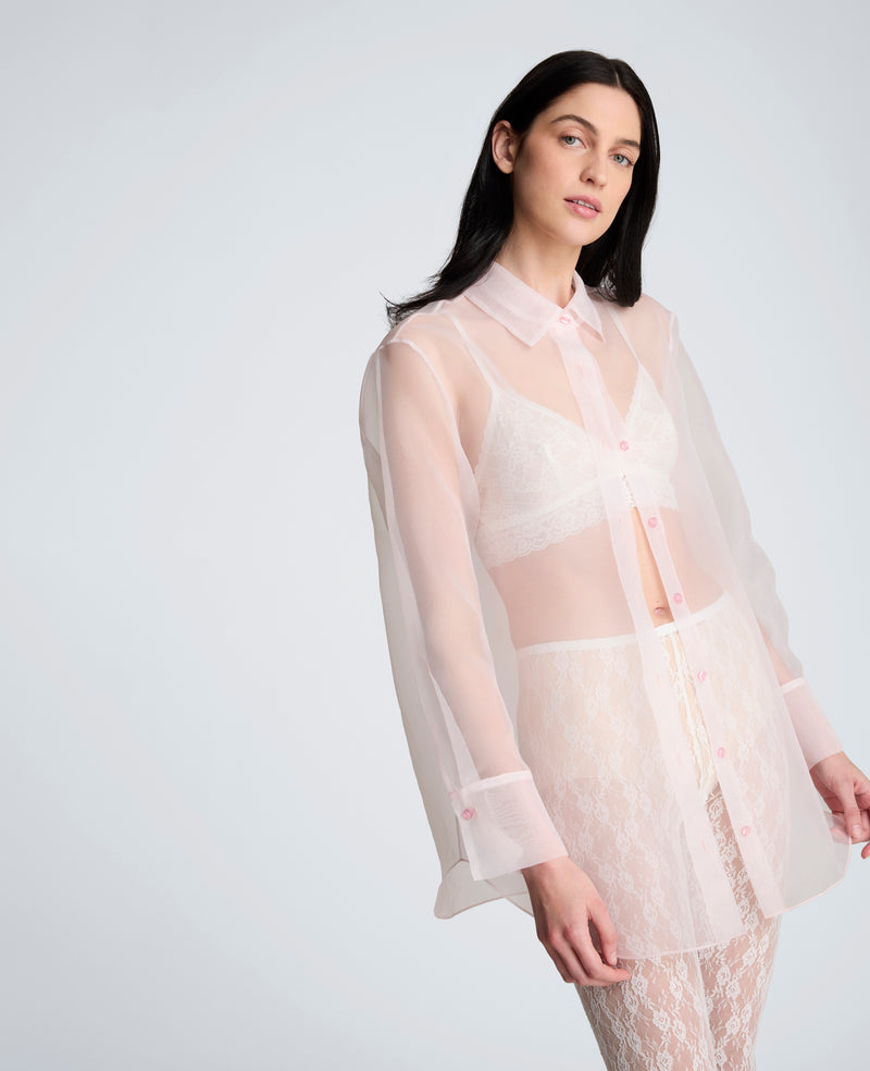 Kenneth Cole - Sheer Organza Oversized Button Front Long Sleeve Shirt WOMENS SHIRTS for Women