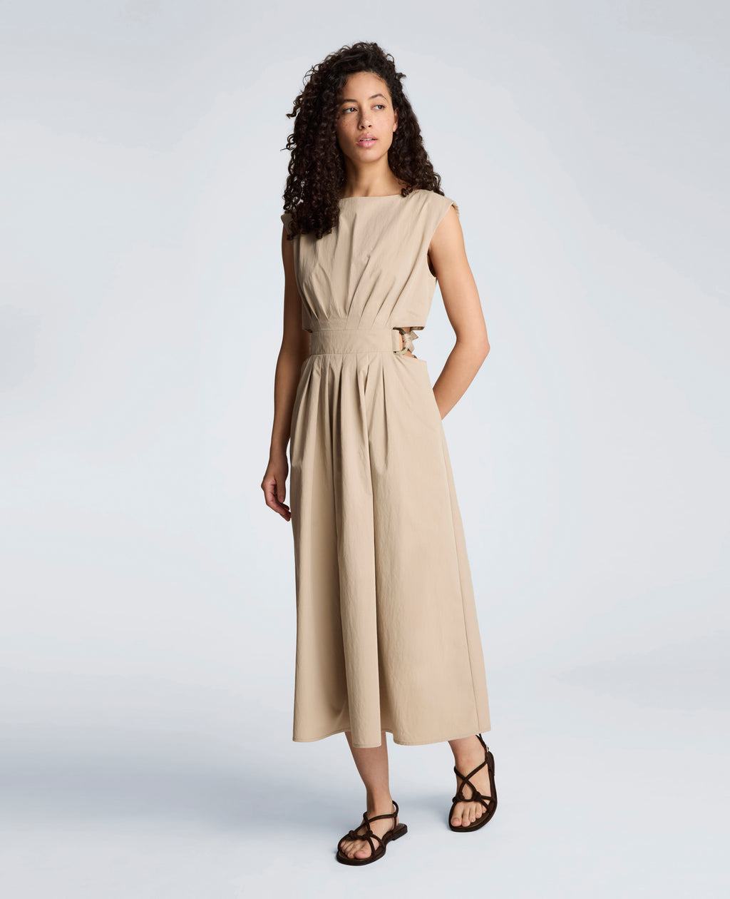Kenneth Cole - Cotton Poplin Sleeveless D-Rings Tie Midi Dress WOMENS DRESS for Women 