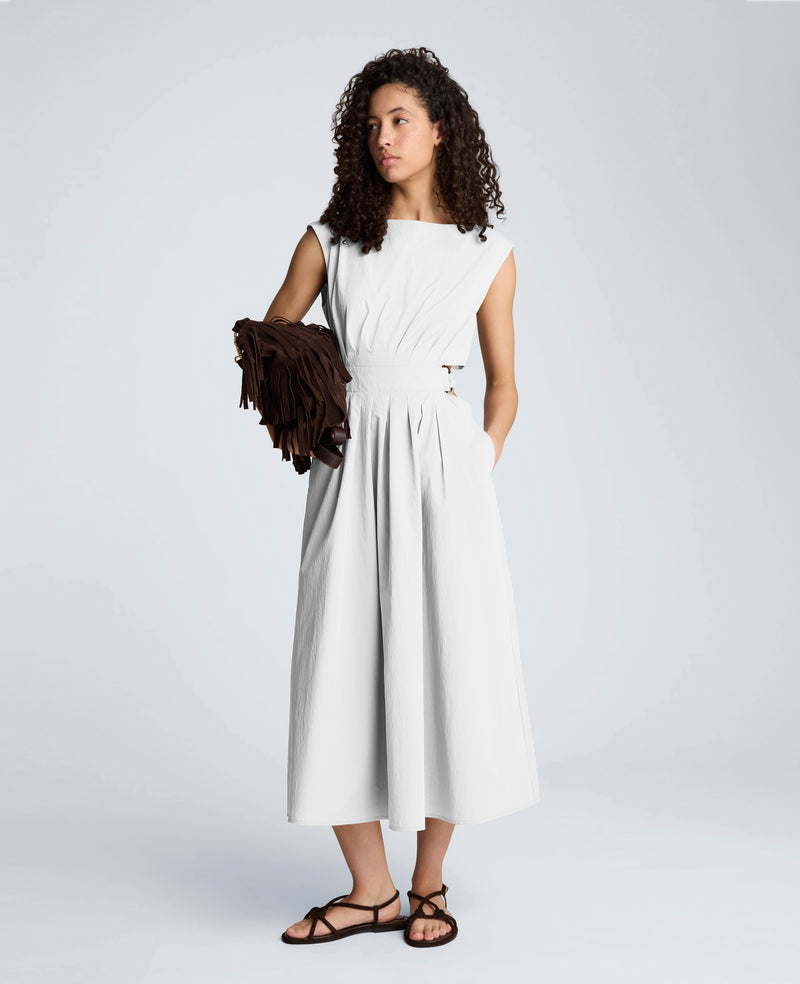 Kenneth Cole | Cotton Poplin Sleeveless D-Rings Tie Midi Dress in Pure WHITE, Size: 12 Kenneth Cole | Cotton Poplin Sleeveless D-Rings Tie Midi Dress in Pure WHITE, Size: 12