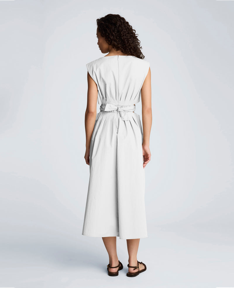 Kenneth Cole | Cotton Poplin Sleeveless D-Rings Tie Midi Dress in Pure WHITE, Size: 14 Kenneth Cole | Cotton Poplin Sleeveless D-Rings Tie Midi Dress in Pure WHITE, Size: 14