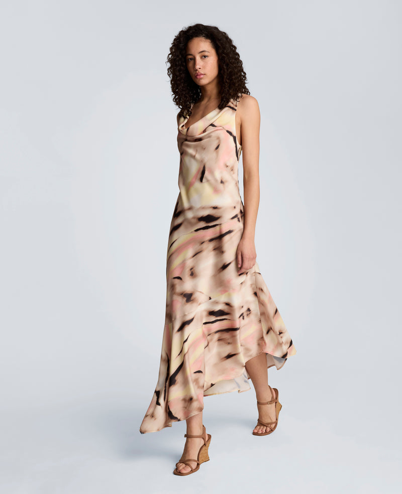 Satin Asymmetrical Hem Cowl Neck Dress Satin Asymmetrical Hem Cowl Neck Dress