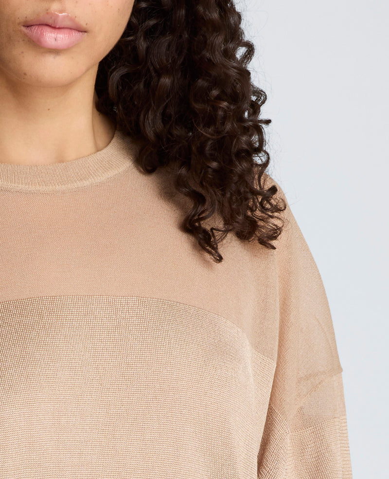 Kenneth Cole - Shiny Semi Sheer Stripe Crew Neck WOMENS SWEATER for Women