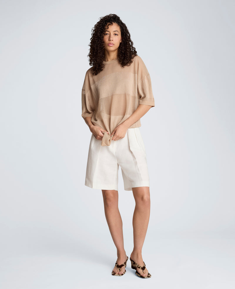 Kenneth Cole - Shiny Semi Sheer Stripe Crew Neck WOMENS SWEATER for Women