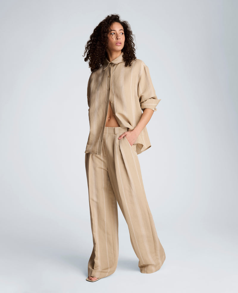 Kenneth Cole - Striped Drop Shoulder Button Front Boyfriend Linen Shirt WOMENS SHIRTS for Women