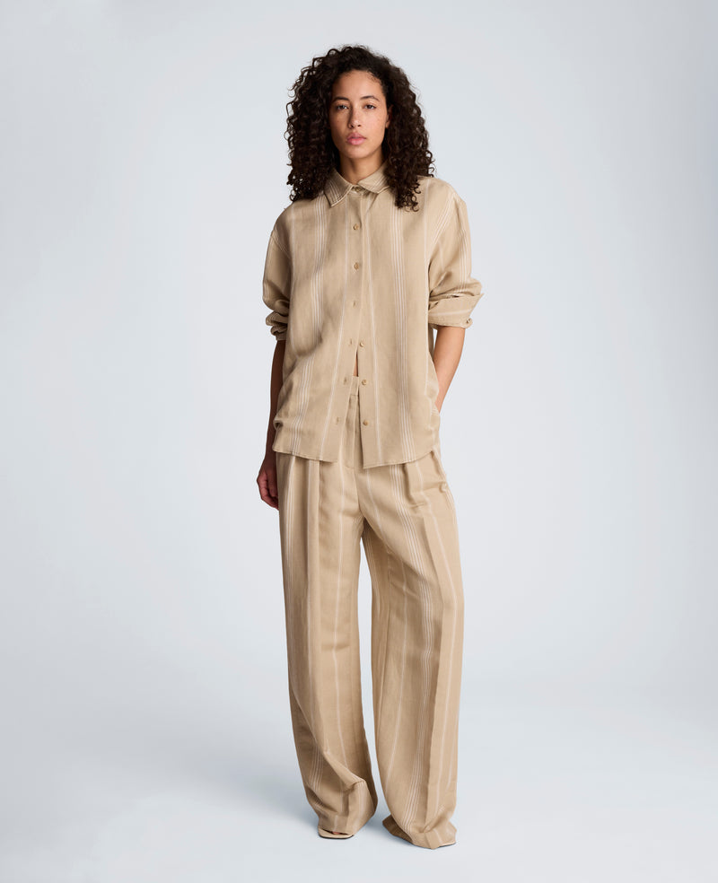 Kenneth Cole - Striped Drop Shoulder Button Front Boyfriend Linen Shirt WOMENS SHIRTS for Women