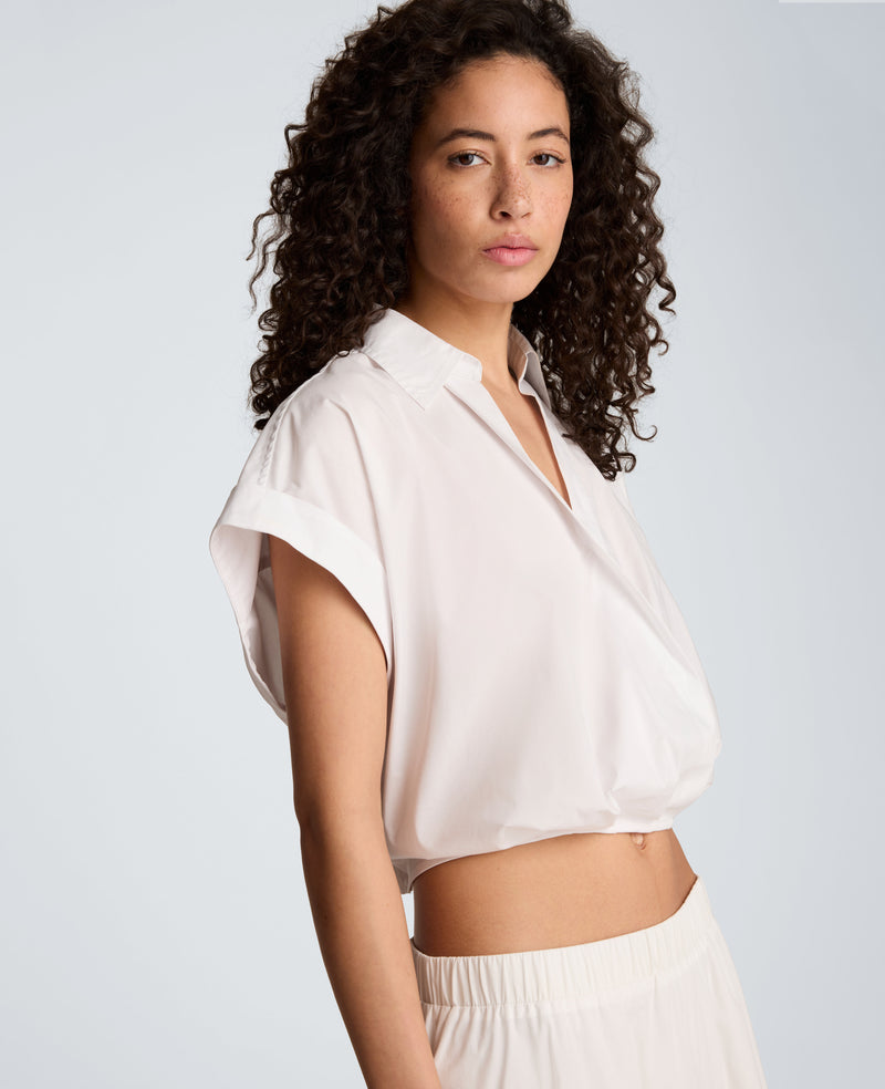 Pleat Crossover Front Cropped Shirt