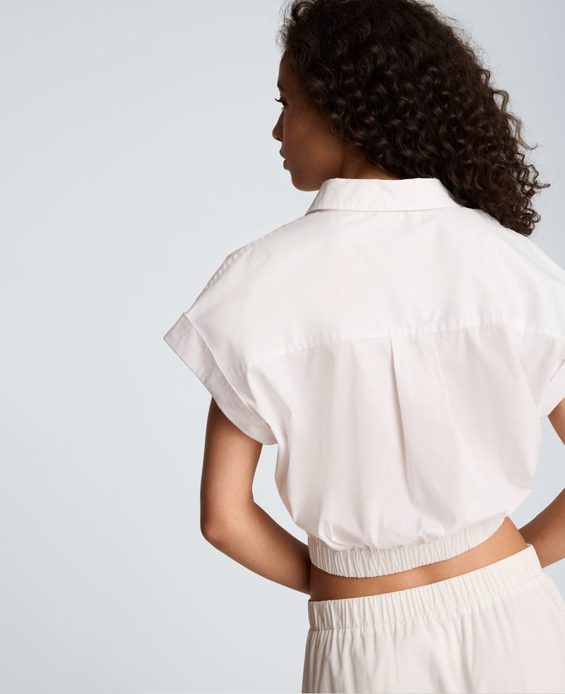 Pleat Crossover Front Cropped Shirt