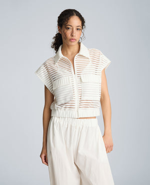 Zip-Up Vest Cardigan with Chest Pocket