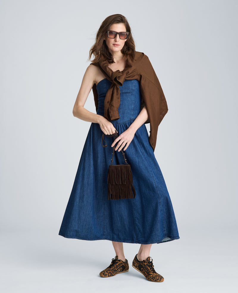 strapless denim dress women Strapless Denim Dress with Slit