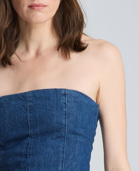 denim bustier dress Sweet Corset Flare Mini forward closet Chambray Denim Corset Dress