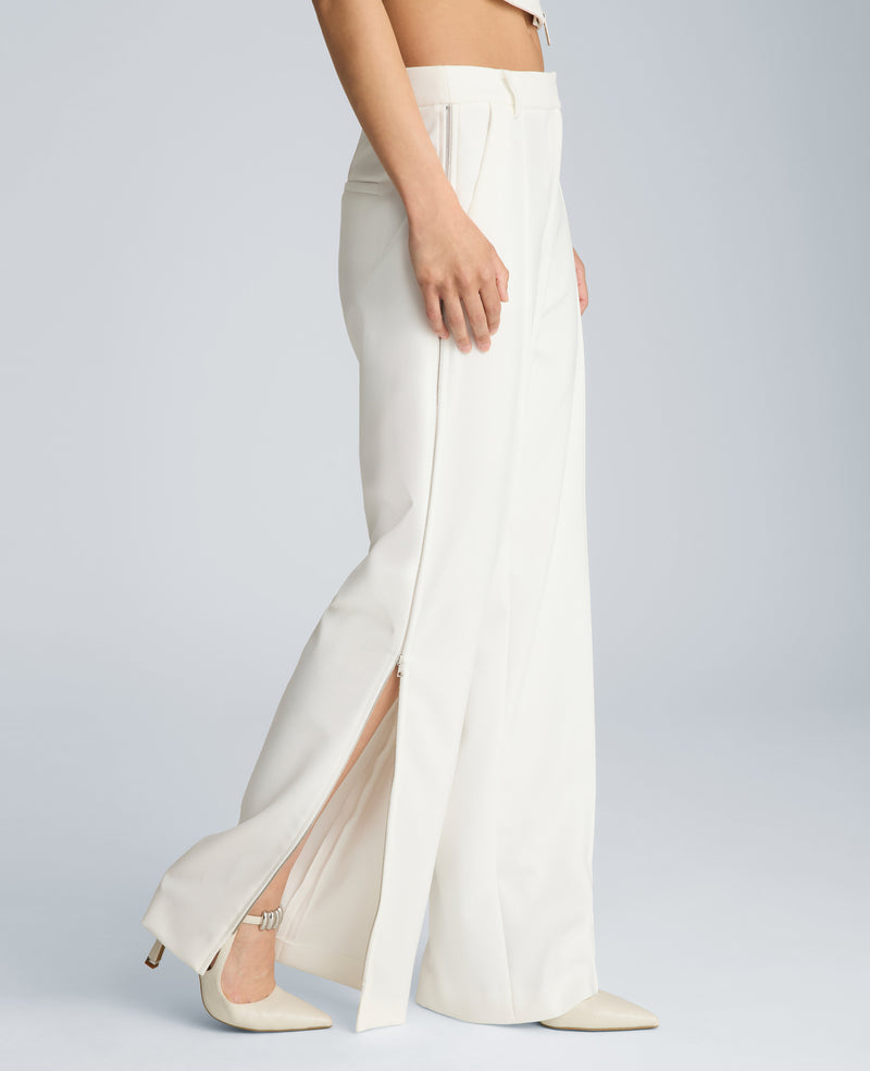 Fly Front Wide Leg Zipper Pintuck Pant