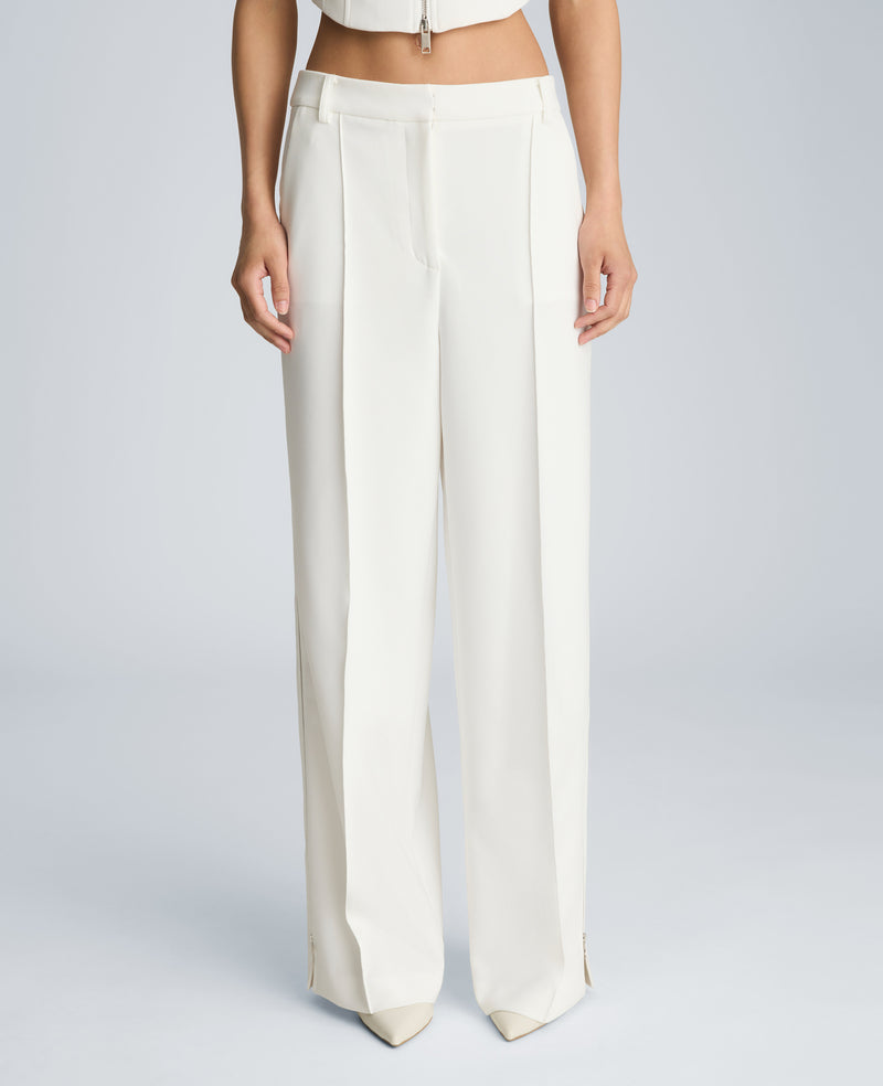 Fly Front Wide Leg Zipper Pintuck Pant
