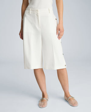 High Rise Fly Front Long Short with Rivet Side Snap