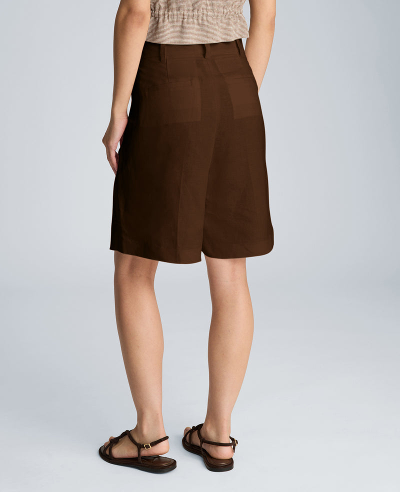 Kenneth Cole - Fly Front High Rise Pleated Bermuda Short WOMENS SHORTS for Women